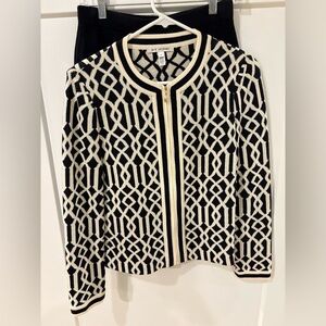 St. John Black and Cream Diamond Pattern Knit- top and skirt set.